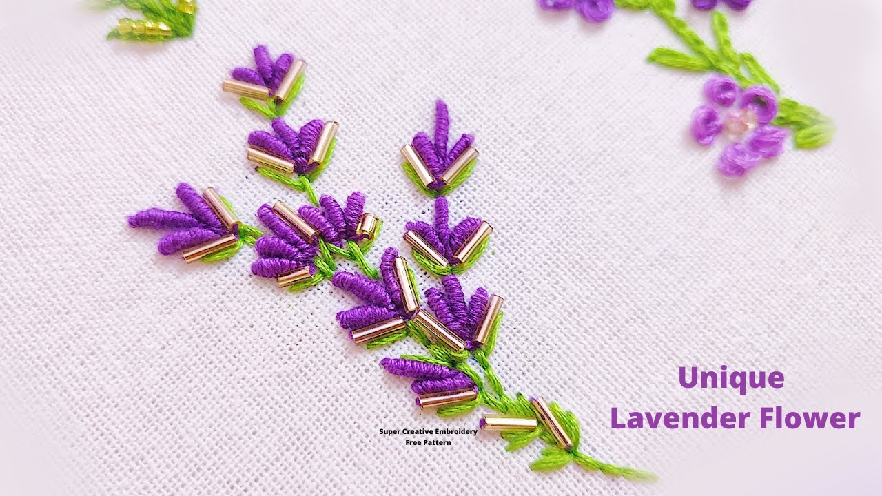 💐Amazing Hand Embroidery Lavender Flower Design Bullion Stitch Bead Work Super Creative Embroidery💫💜