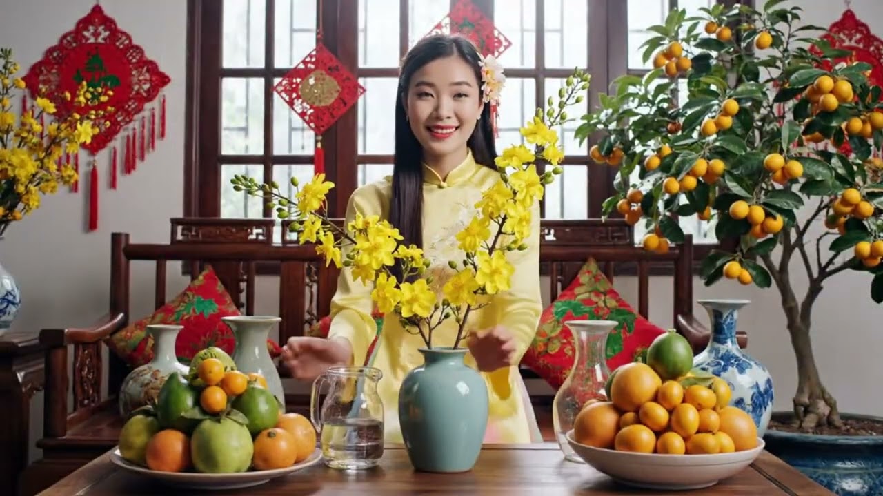 Cắm hoa và mâm ngũ quả cho phòng khách ngày Tết