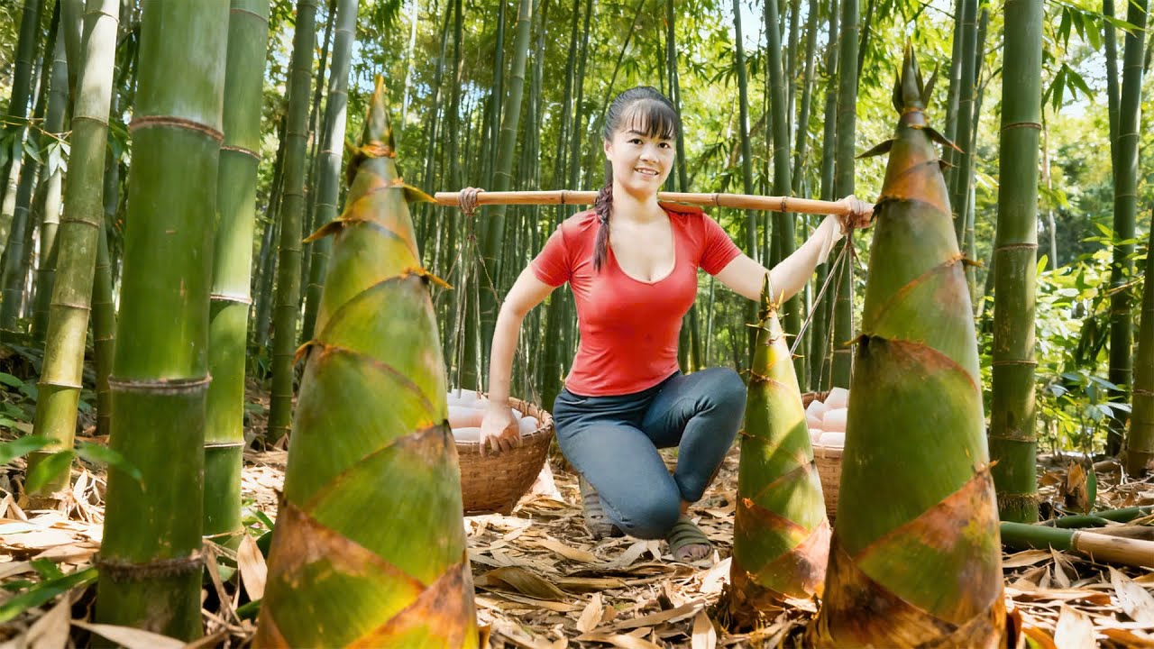 366 Days of Bushcraft – Harvesting 100Kg Bamboo Shoots & Making Pickled Garlic and Chili