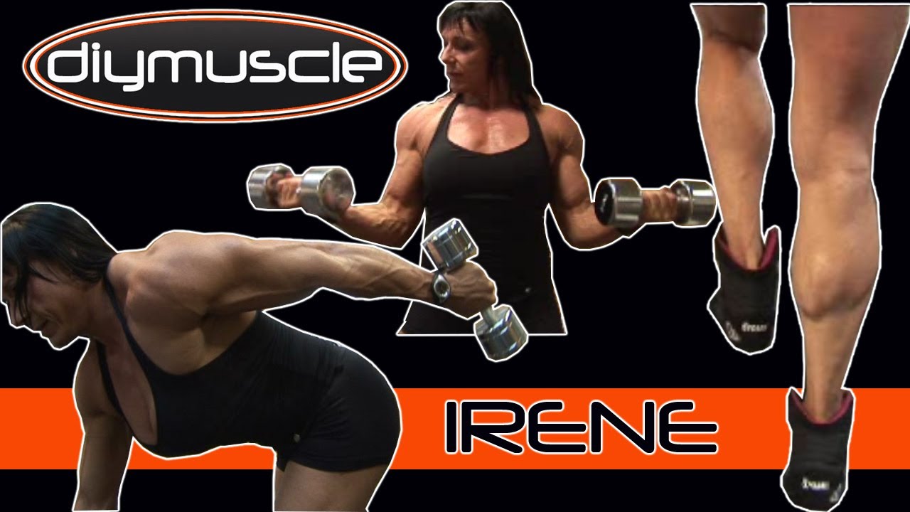 JACKED!! female bodybuilder IRENE ANDERSEN gym workout TRAINING posing HUGE!!