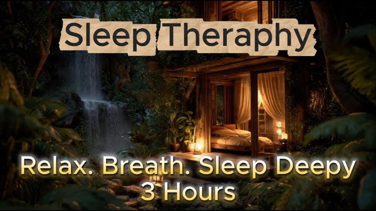 Deep Sleep - Fall Asleep Fast in a Waterfall Forest Cabin 🌊 Water Sounds & Meditation Music 🧘🏽