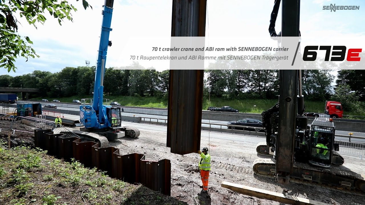Sheet piling-teamwork - The SENNEBOGEN 673 E and an ABI ram with SENNEBOGEN carrier