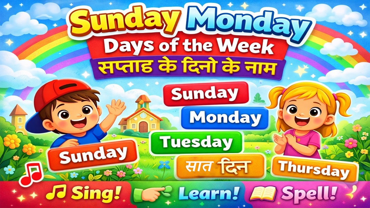 Sunday Monday | Days of the Week for Kids | Sunday Monday Ki Spelling | सप्ताह के दिनों के नाम