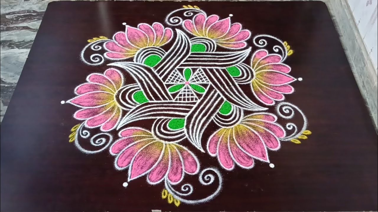 Margazhi 2025 kolam-12🌺 மார்கழி கலர் கோலங்கள் 🌺Danurmasam lotus muggulu/Festival rangoli/Latha kolam