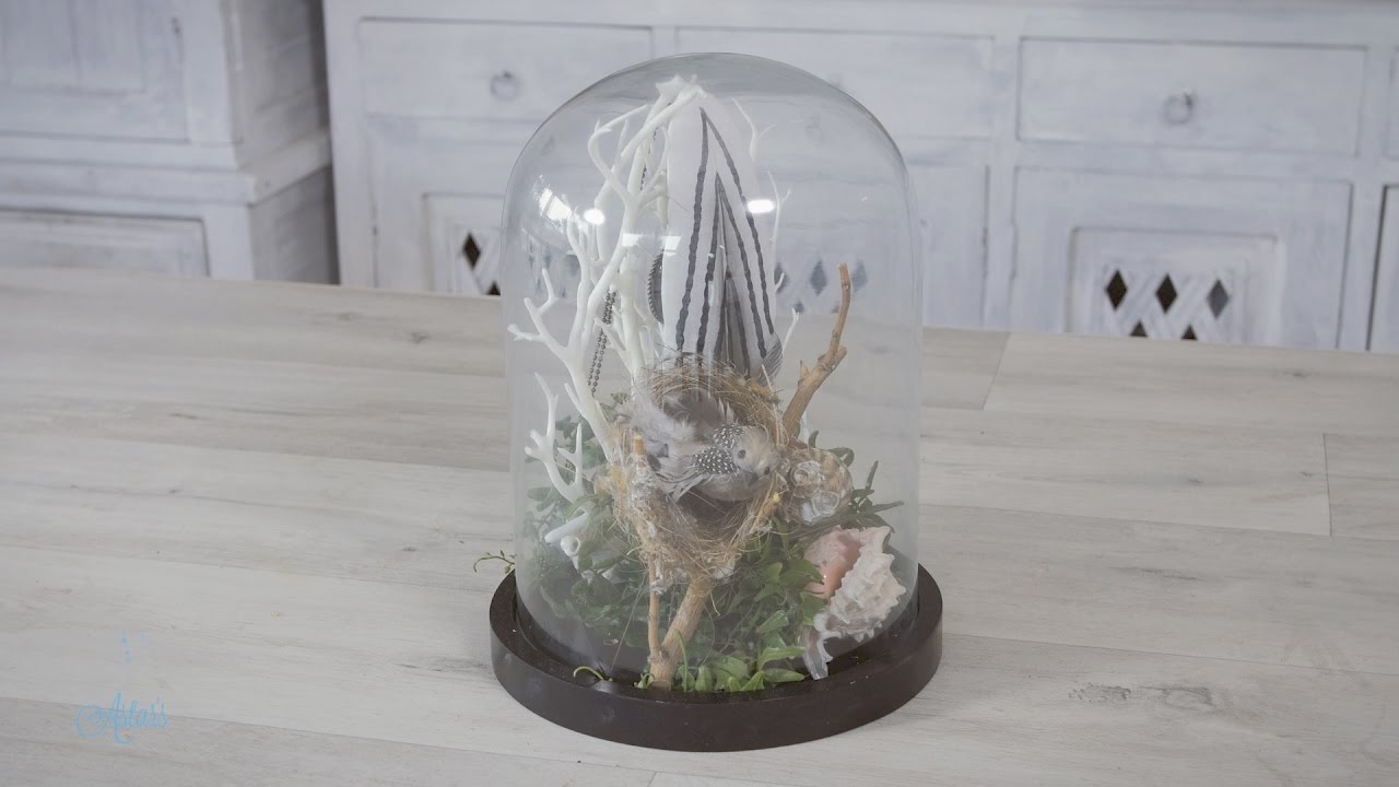 French-Inspired Ivy and Bird Arrangement in a Glass Dome