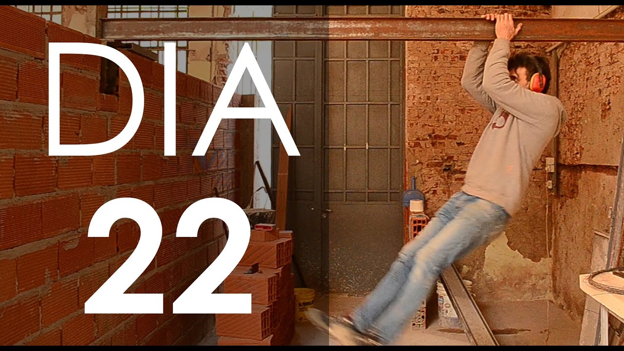 día 22: corte, limpieza e instalación de una viga doble T de 120 mm.