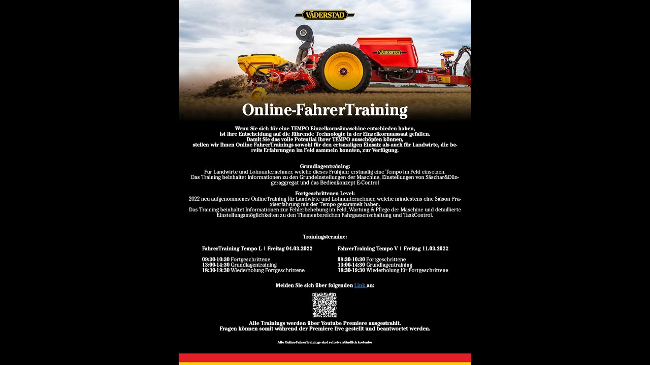 Väderstad Tempo L Training für Fortgeschrittene 04.03.22 | 9:30 Uhr