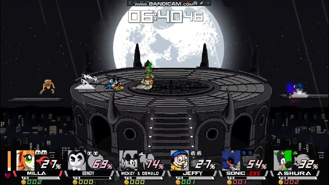 Super Smash Bros Crusade CMC+ v8.1 Milla vs Bendy vs Mickey & Oswald vs Jeffy vs Sonic.exe vs Ashura