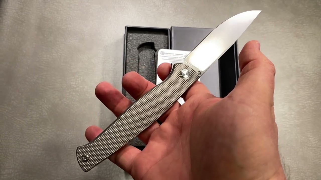 CHEBURKOV KNIFE LEADER NEW, STEEL S90V, HANDLE GREY CHECKERED TITANIUM, $641