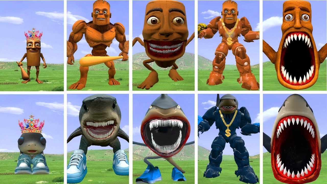 ALL NEW EVOLUTIONARY FORMS OF TUNGTUNG SAHUR MONSTER VS TRALALERO TRALALA MONSTER IN GARRY'S MOD!