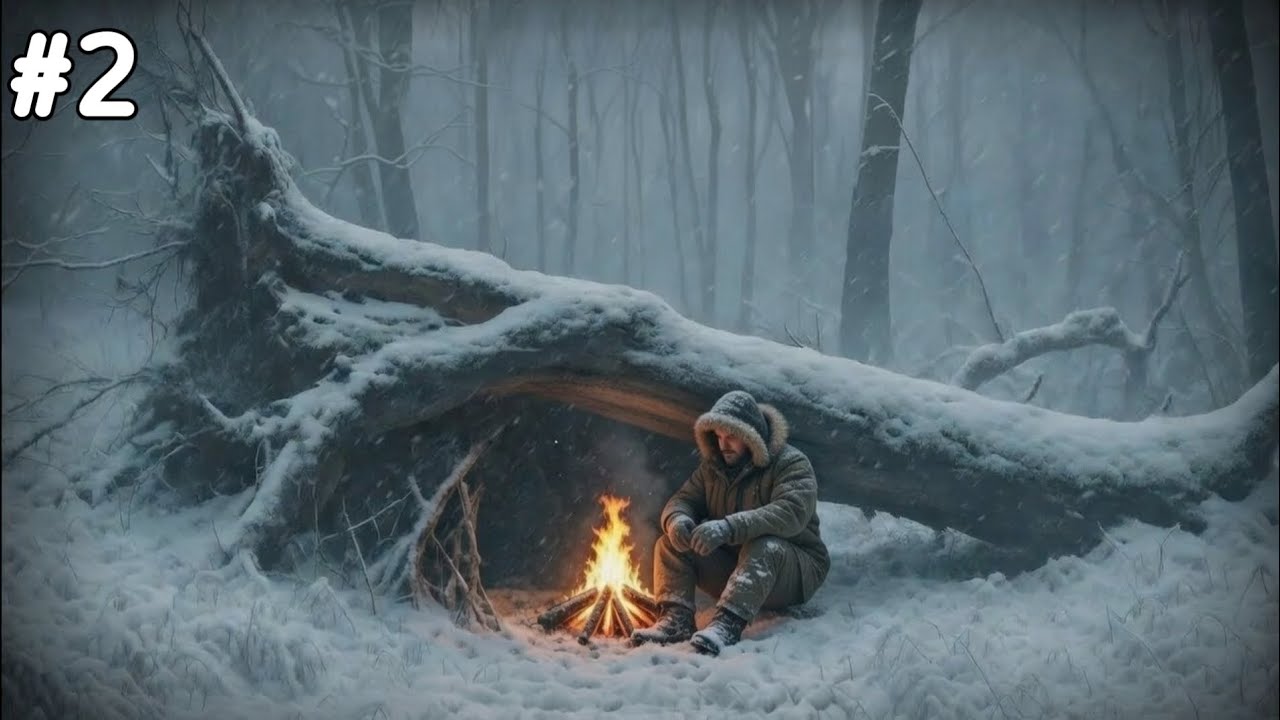 No tent, No Sleeping bag - Extreme winter Survival Camping -20°