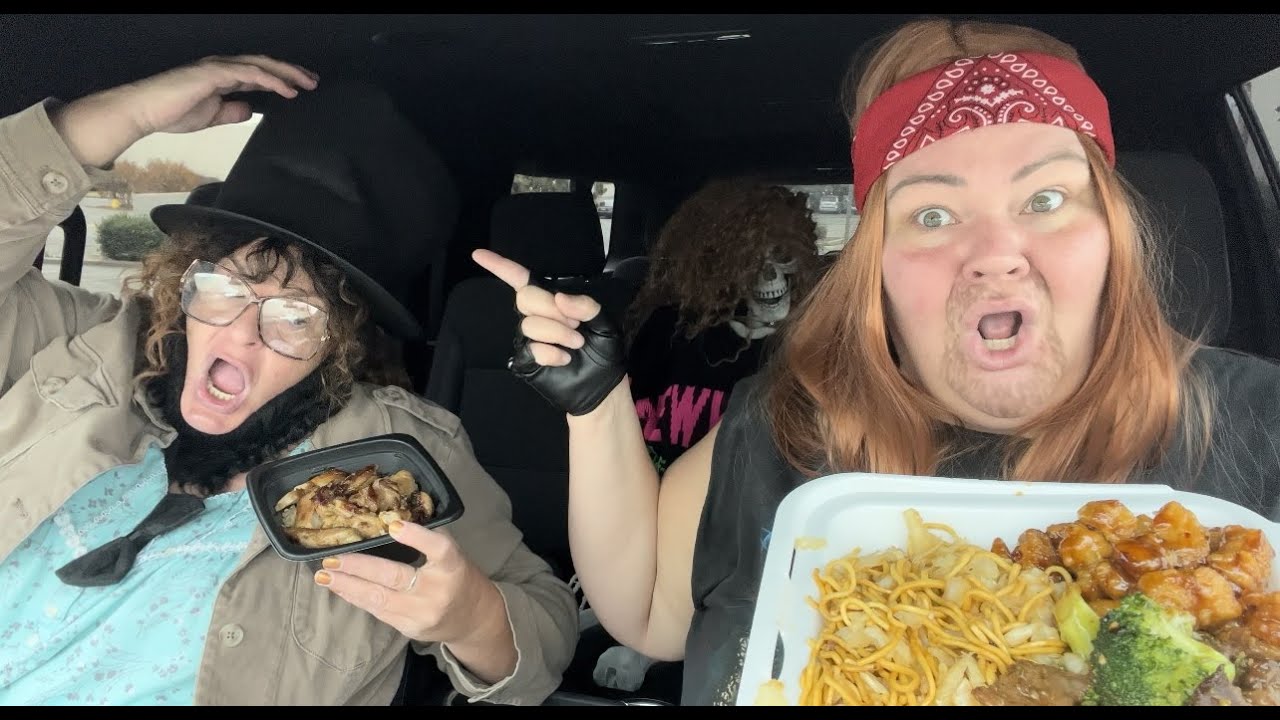 Panda Express Mukbang in our Halloween costumes