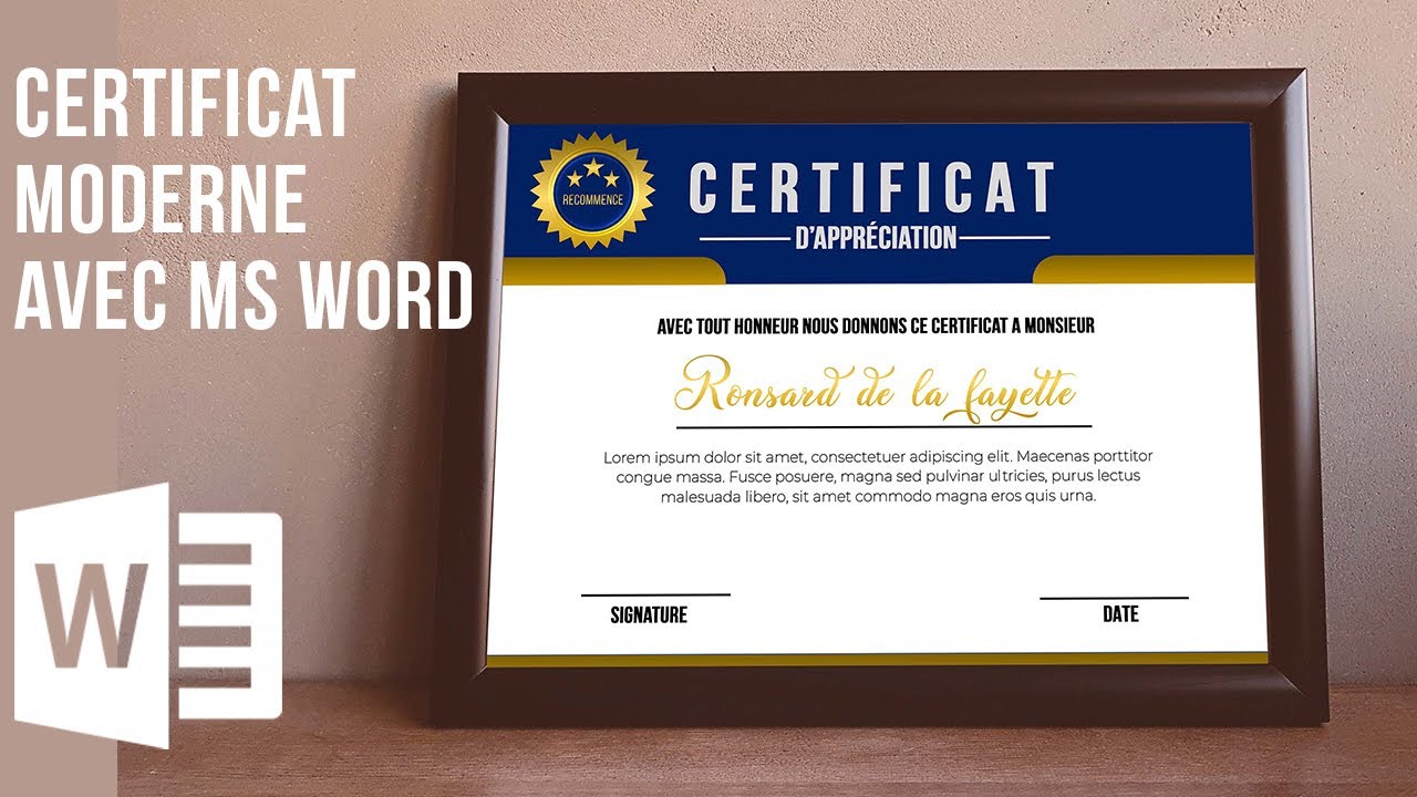 Certificat d’appréciation moderne en Ms Word