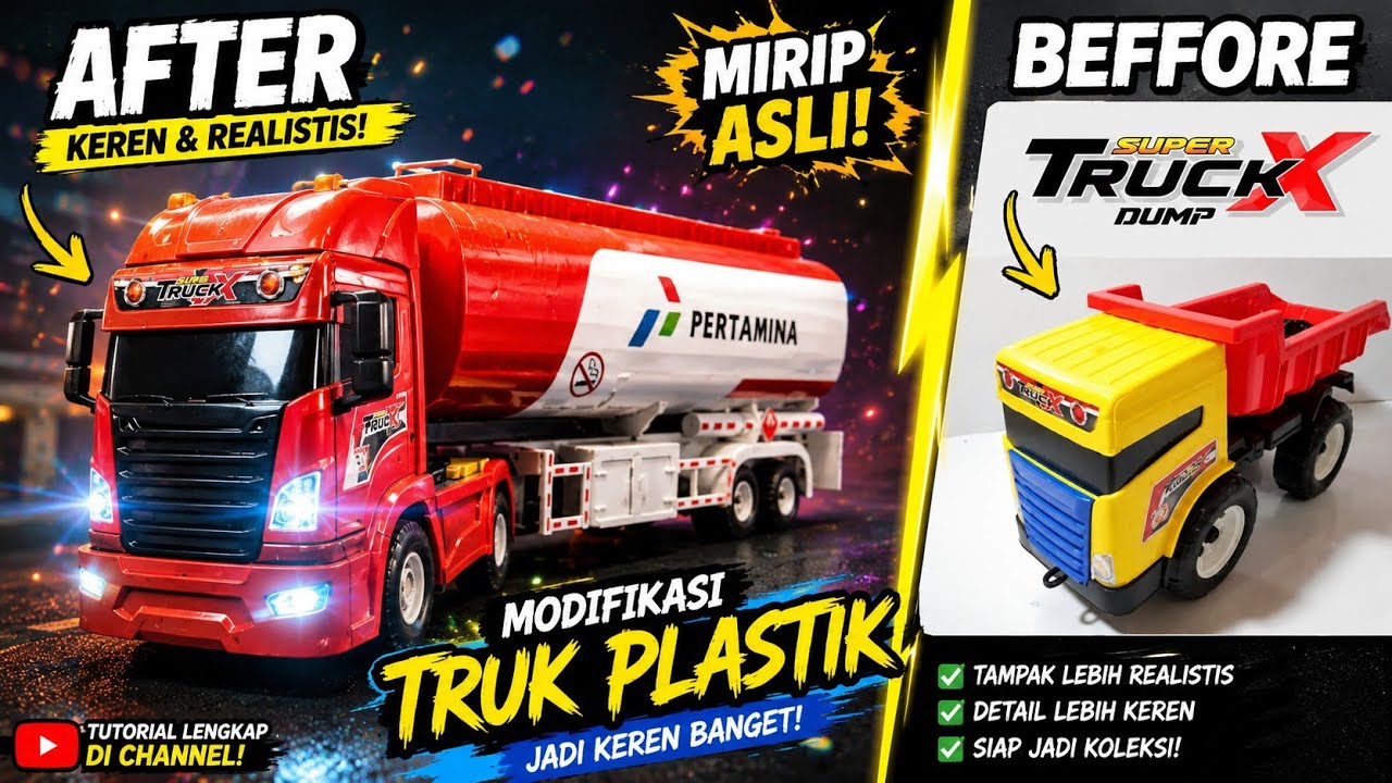 MODIF TRUK PLASTIK, jadi truk scania tangki trailer pertamina