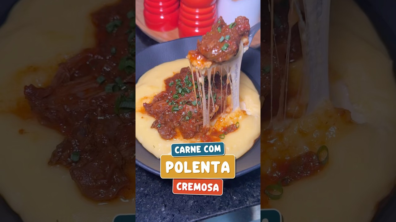 POLENTA CREMOSA COM CARNE #receitas #receita #polenta