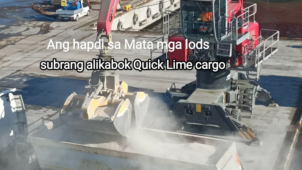 mahapdi sa Mata mga lods maalikabok Shore excavator discharge cargo Quick Lime by truck
