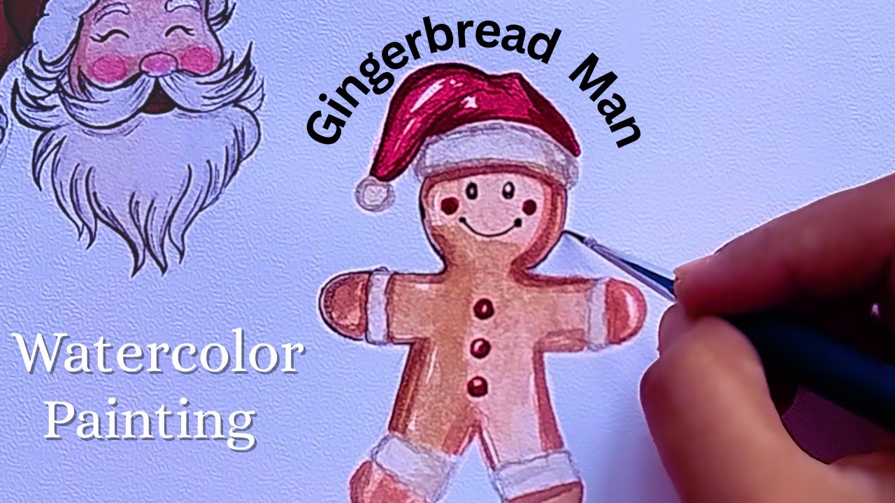 Gingerbread Man EASY Christmas Watercolor Painting Tutorial