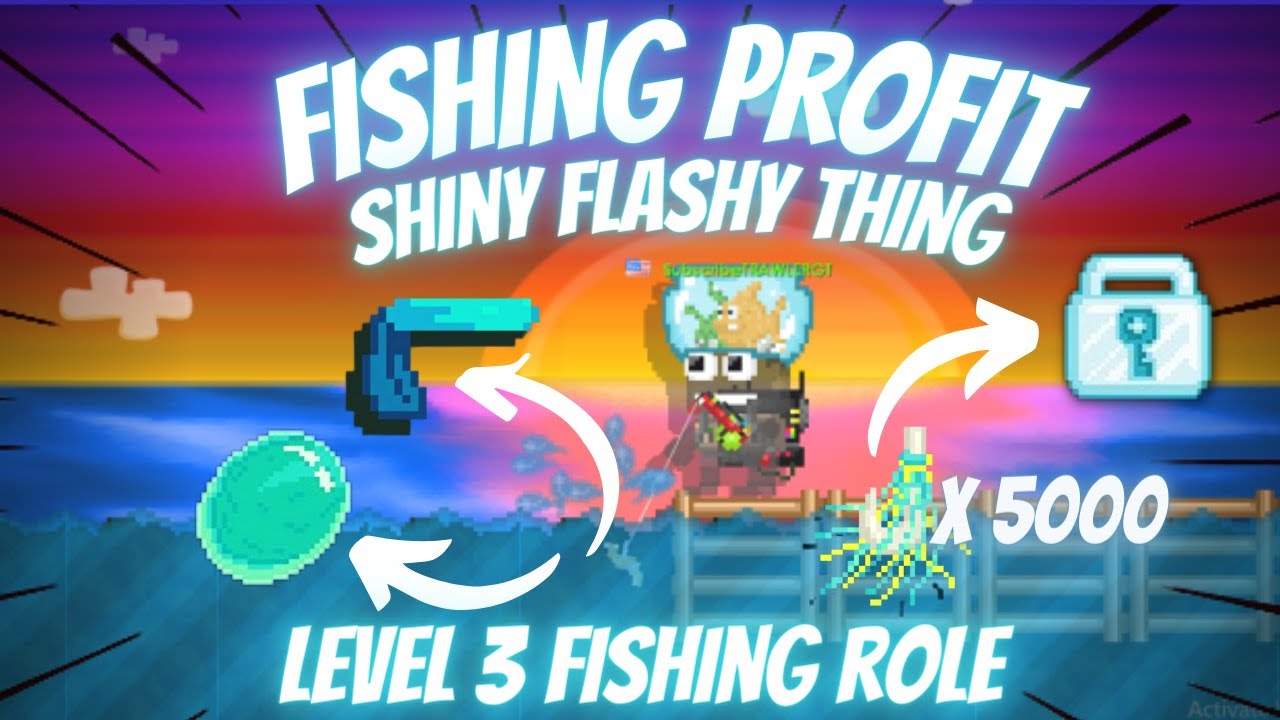 FISHING PROFIT - SHINY FLASHY THING BAIT / LEVEL 3 FISHING ROLE (AQUAMARINE STONE) I Growtopia