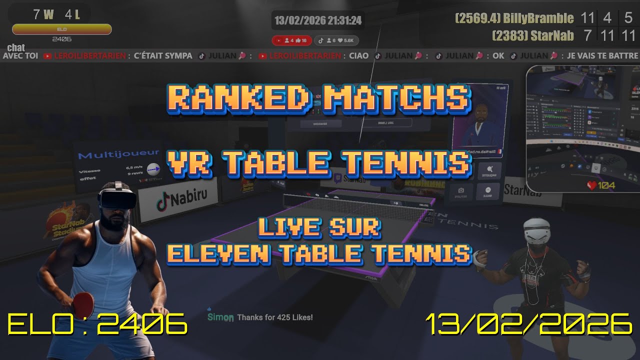 🔴LIVE ping-pong VR 🏓 LA TABLE EST MON CHAMP DE BATAILLE🏓 ELO➡️2345