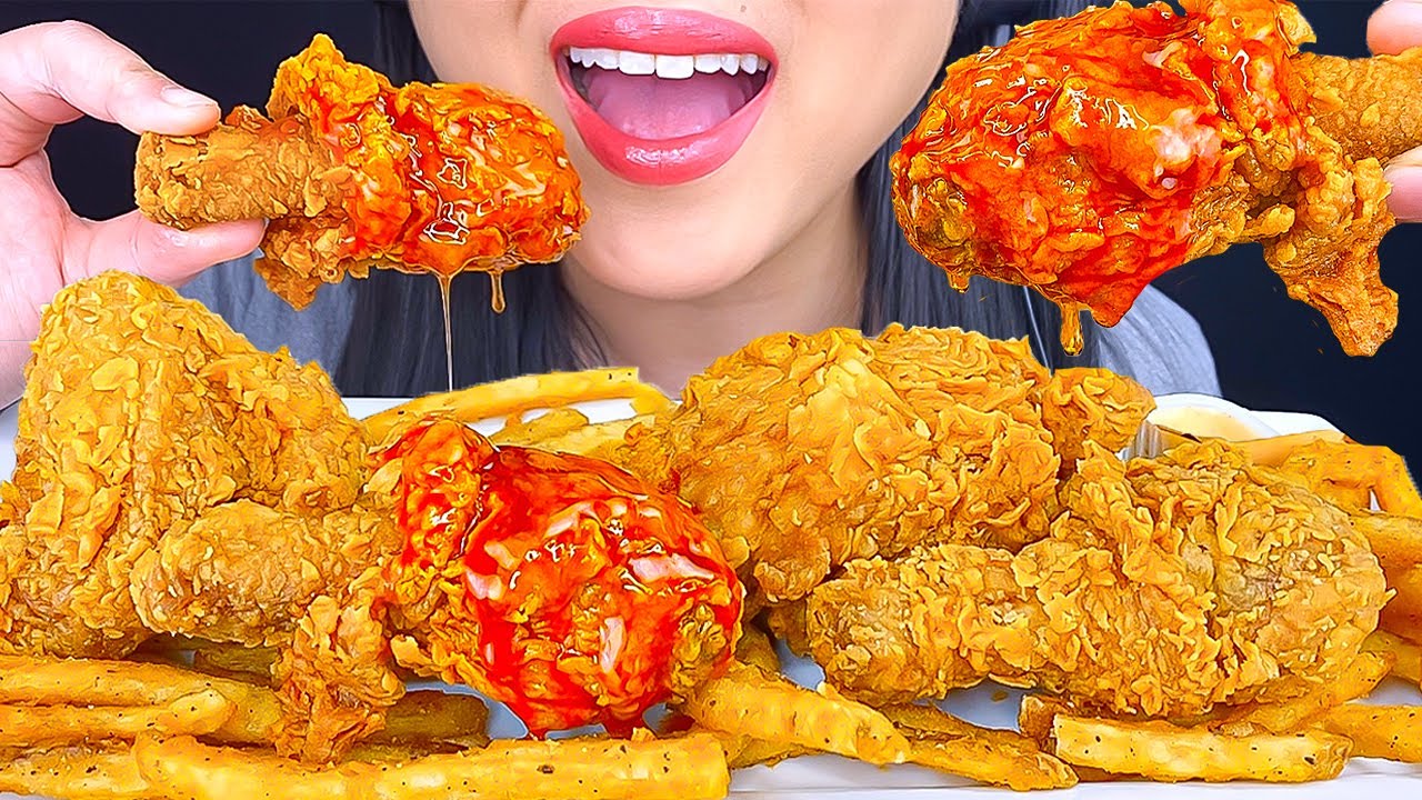 ASMR SPICY HONEY FRIED CHICKEN MUKBANG (CRUNCHY EATING SOUNDS) EATING SHOW | ASMR Phan