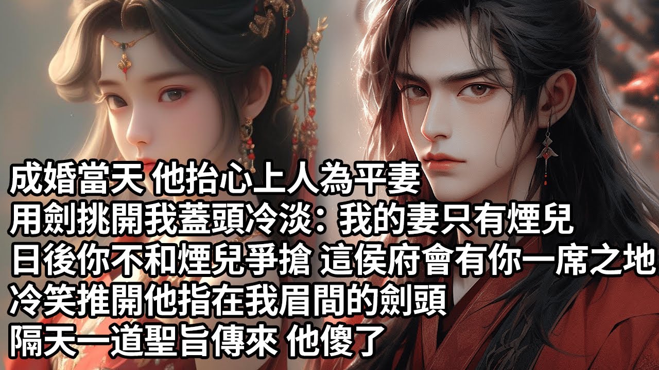 【一口氣看完】成婚當天 他抬心上人為平妻，用劍挑開我蓋頭冷淡：我的妻只有煙兒，日後你不和煙兒爭搶 這侯府會有你一席之地，冷笑推開他指在我眉間的劍頭，隔天一道聖旨傳來 他傻了