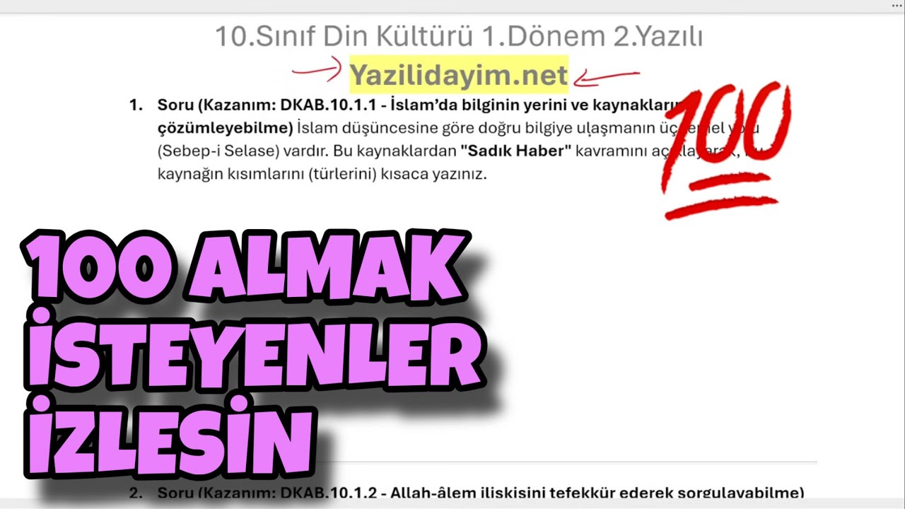 10.Sınıf Din Kültürü 1.Dönem 2.Yazılı