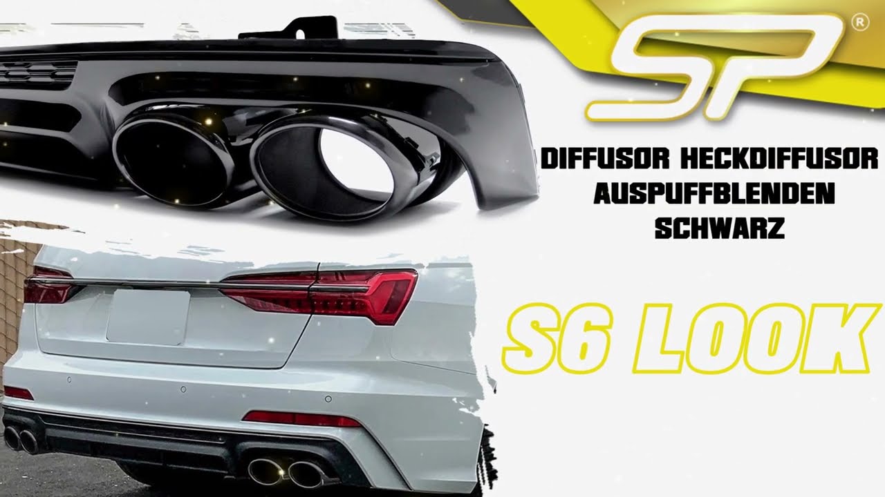 SpeedyParts.de - S6 Look Diffusor Heckdiffusor + Auspuffblenden Schwarz Für AUDI A6 C8 2018+