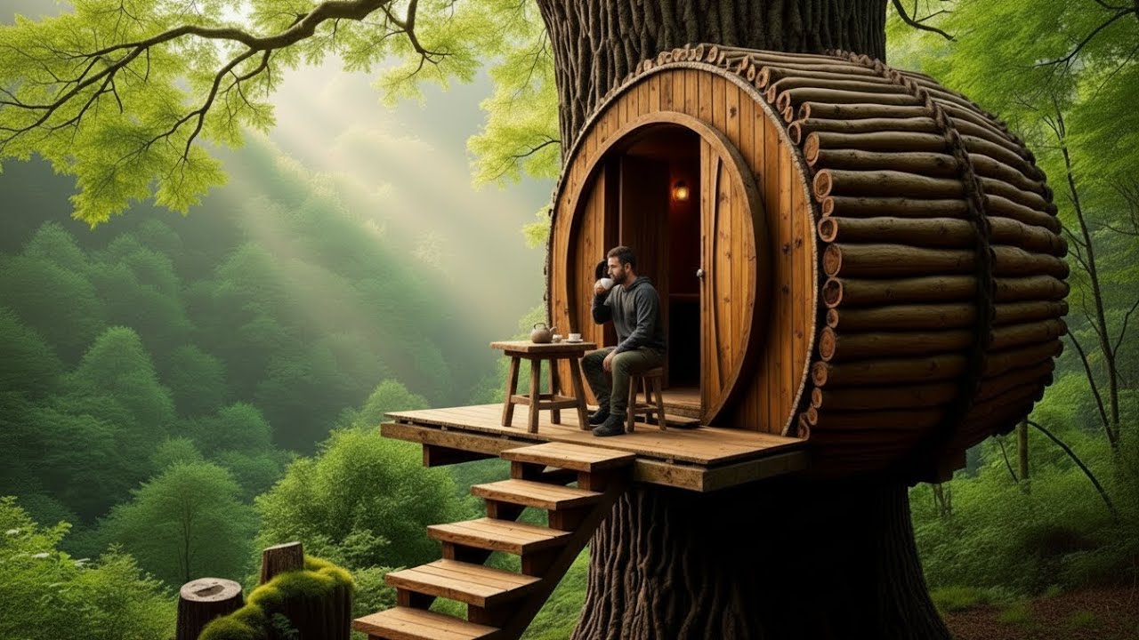 Building a High Tree Shelter in the Wild Using Only Vines and Natural Materials