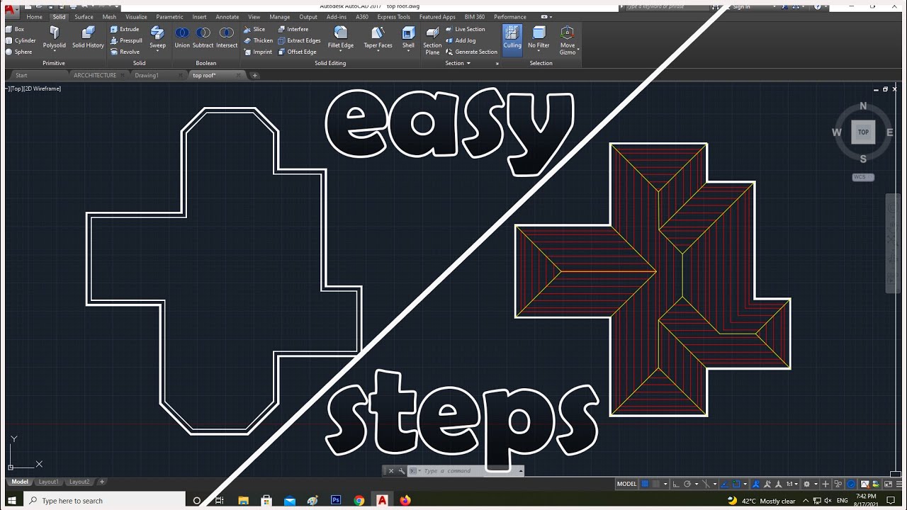 AutoCad roof design | Sloped roof  |  AutoCad tutorial