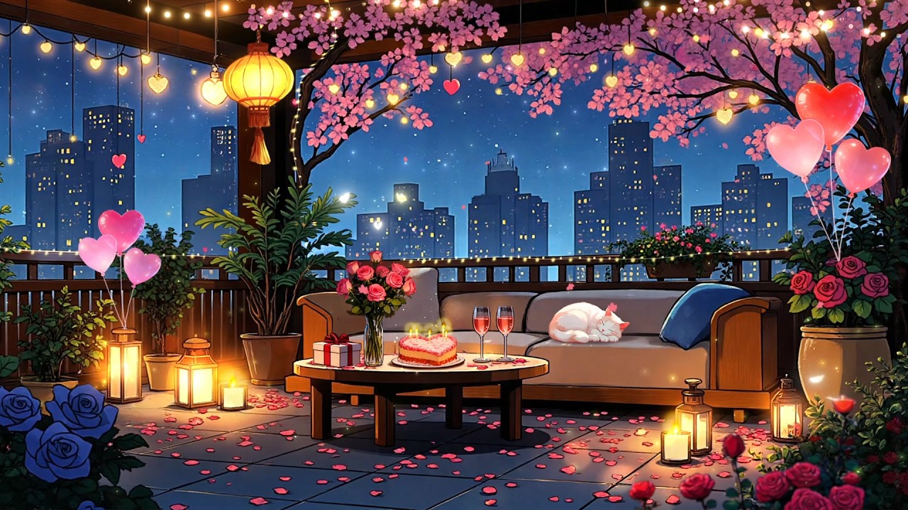 90's City in Valentine Evening & Lofi Music 🌆 Sweet Lofi Hip Hop for Study & Relax 💖