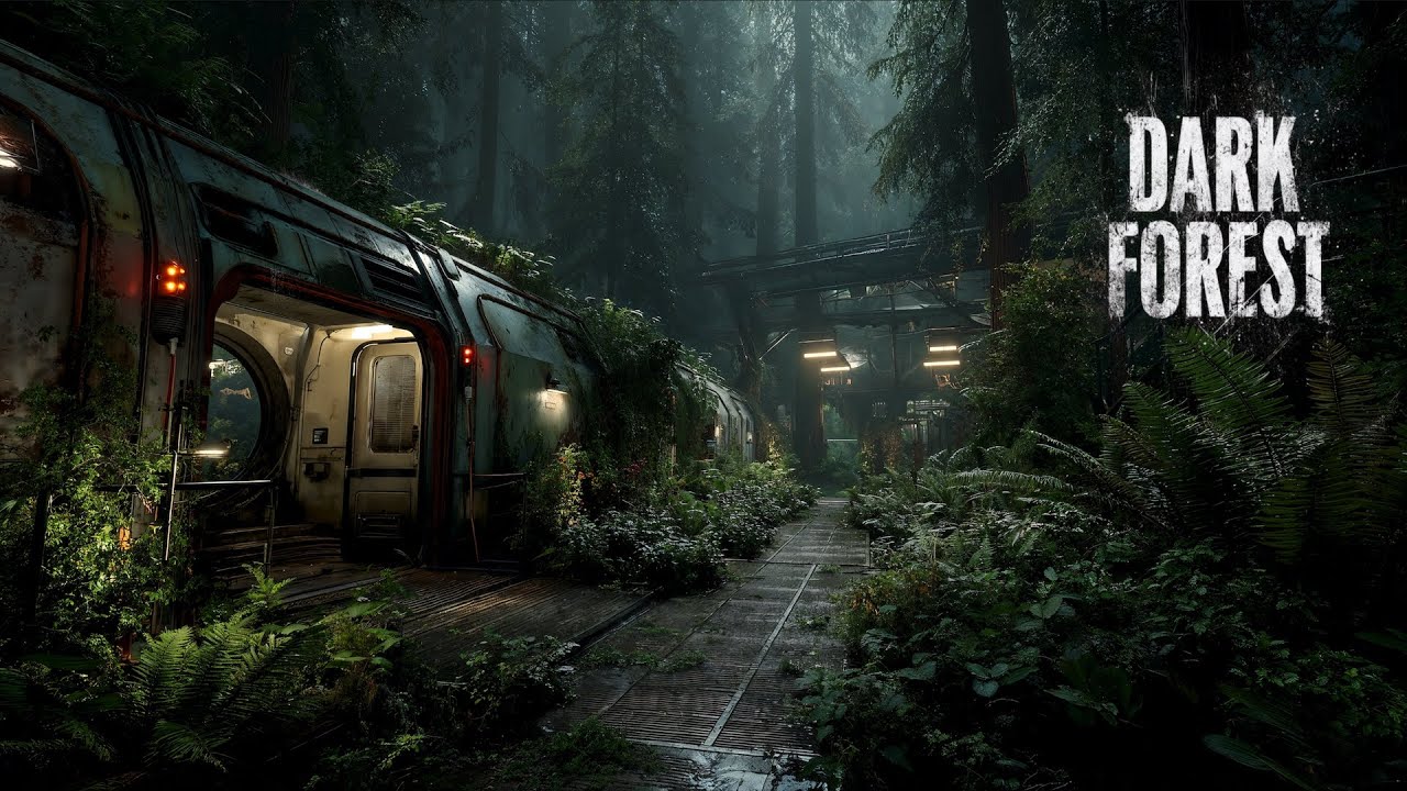 Abandoned Outpost in a Dark Forest | Sci-Fi Rain Ambience