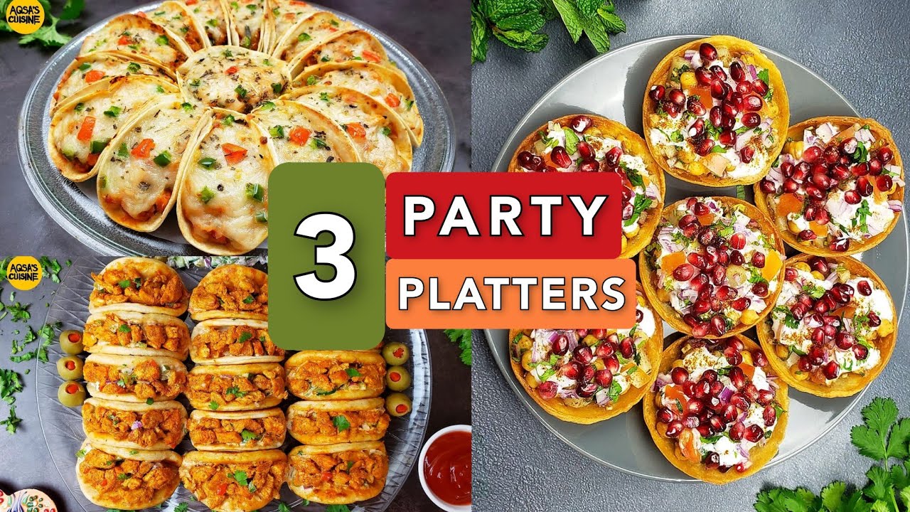 3 Party/Dawat Platter Recipes by Aqsa's Cuisine, Iftar Dawat Platter Chicken Shawarma, Chaat, Tacos