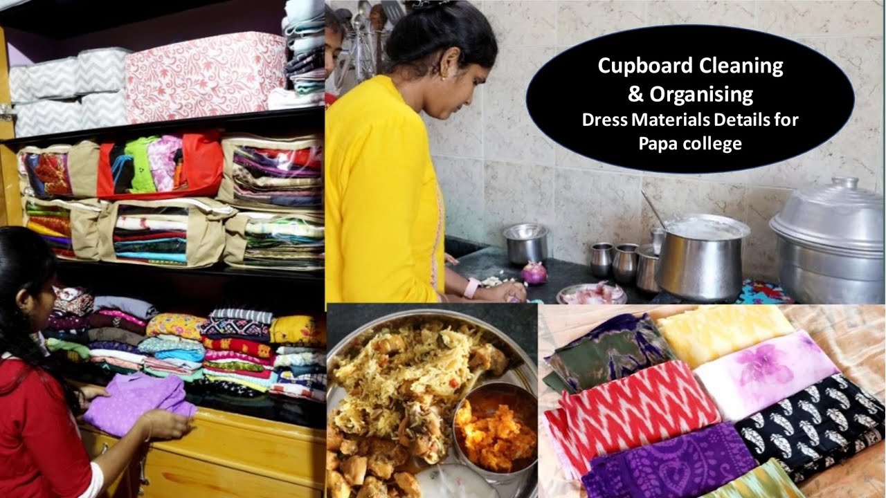 Cupboard cleaning & Organising day | Dress material purchase for papa college use | Breakfast &lunch