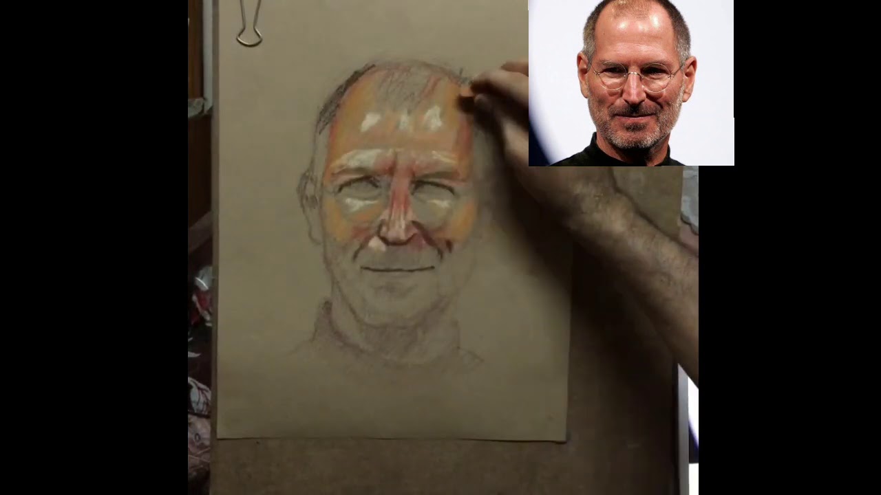 رسم بورتريه ستيف جوبز الوان باستيل (ج ٢) Steve Jobs Portrait Drawing, Pastel Colors part 2)