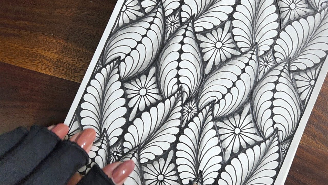Zentangle art  || Easy pattern  || Beautiful Zentangle design  || Leaves pattern 