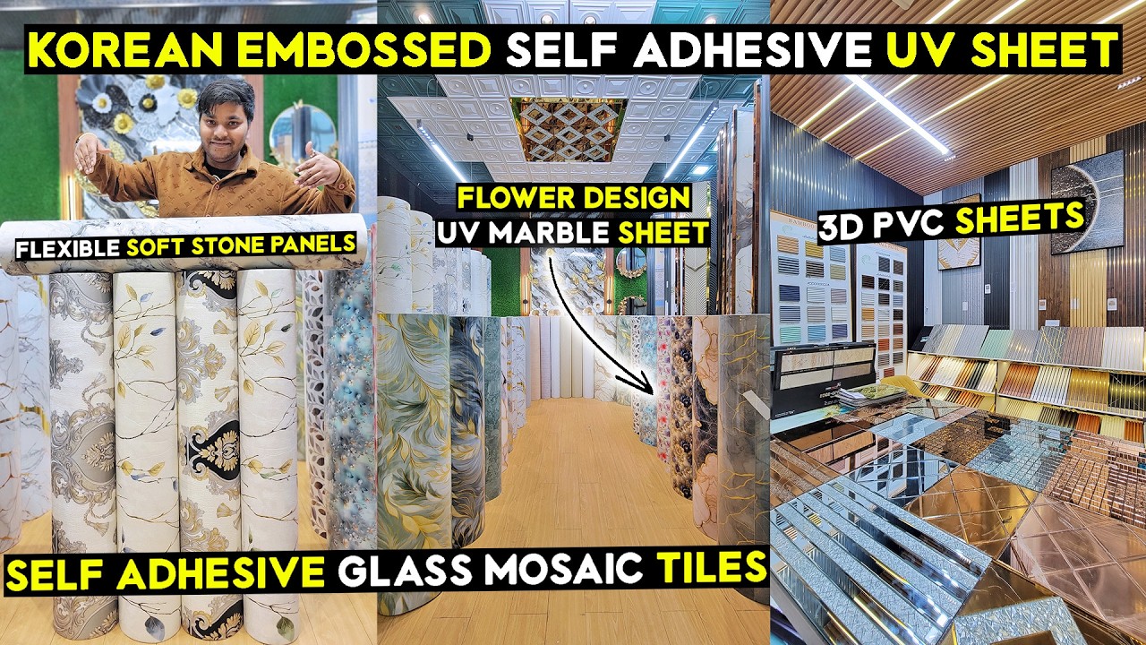 Embossed Self Adhesive UV Sheets || #3dpvcpanles #uvmarblesheet #glass || Flexible Soft Stone Panels