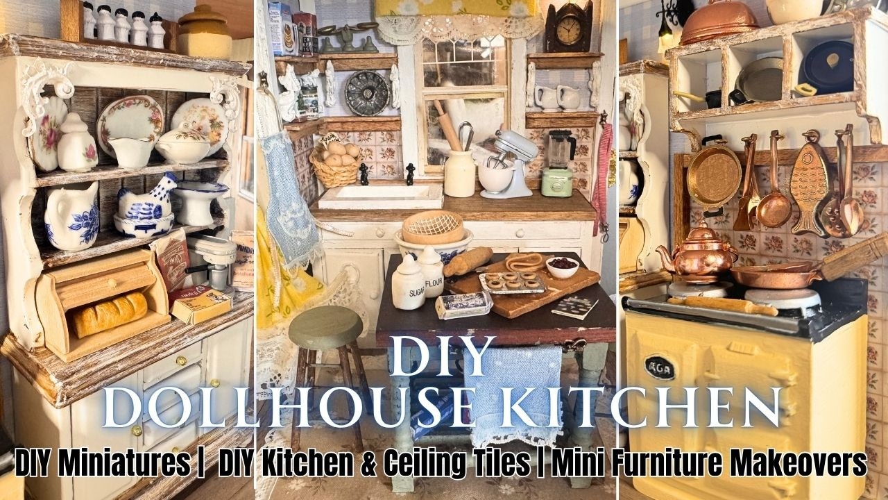 DIY Country Dollhouse Kitchen | DIY Miniatures | Mini Furniture Makeover | Ceiling & Kitchen Tiles