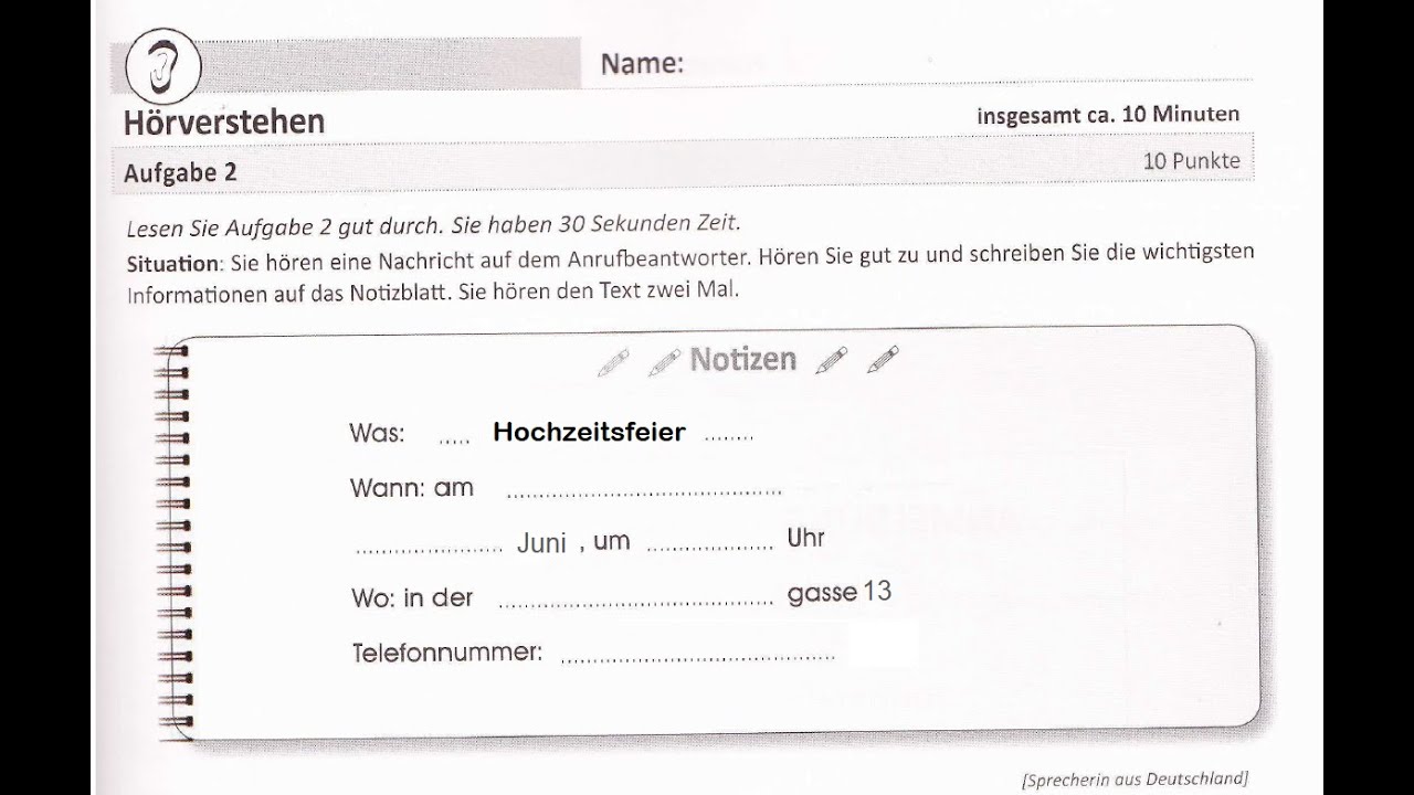 ÖSD A1 HÖRVERSTEHEN │ AUFGABE 2 │  BEISPIEL #21 │ LISTENING TASK │ PART 2