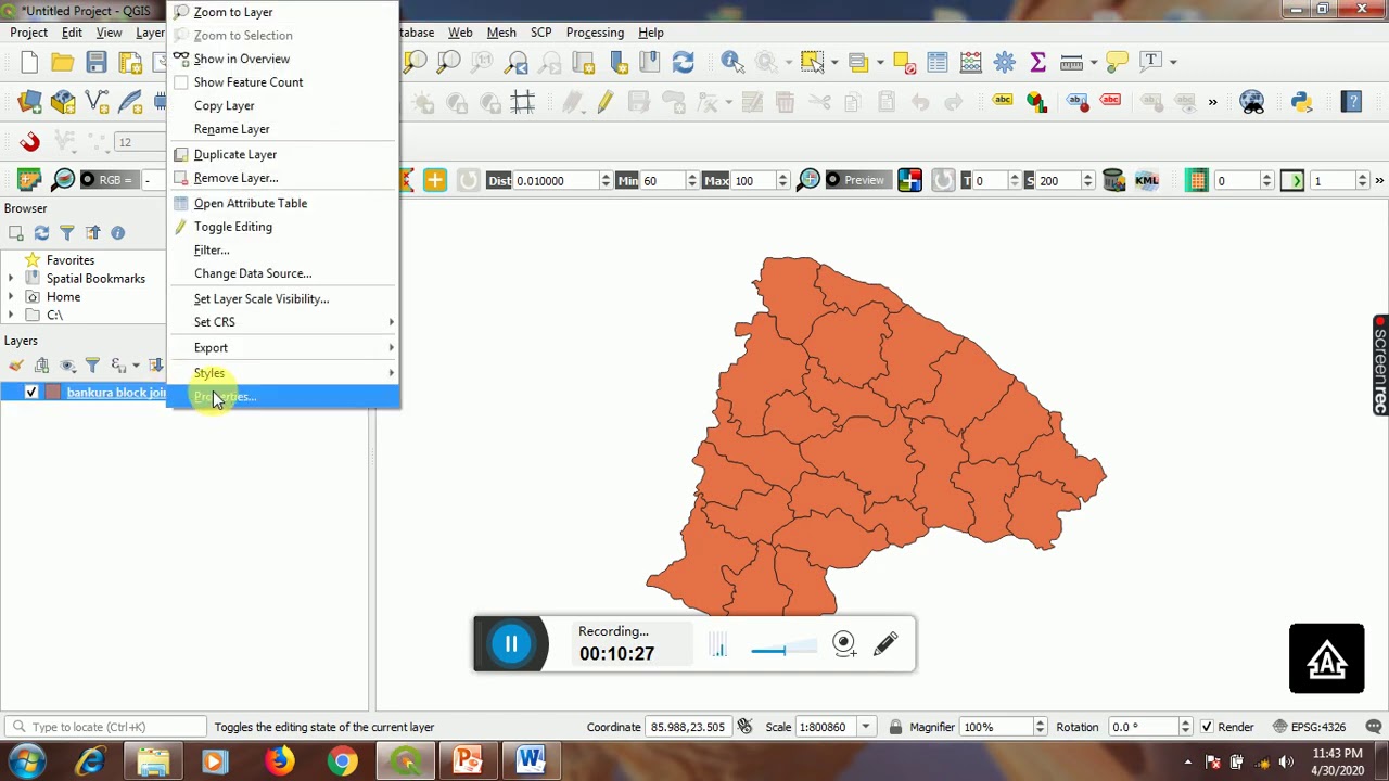 THEMATIC MAP_CHOROPLETH MAP, DATA ENTRY, AREA CALCULATION OF POLYGON