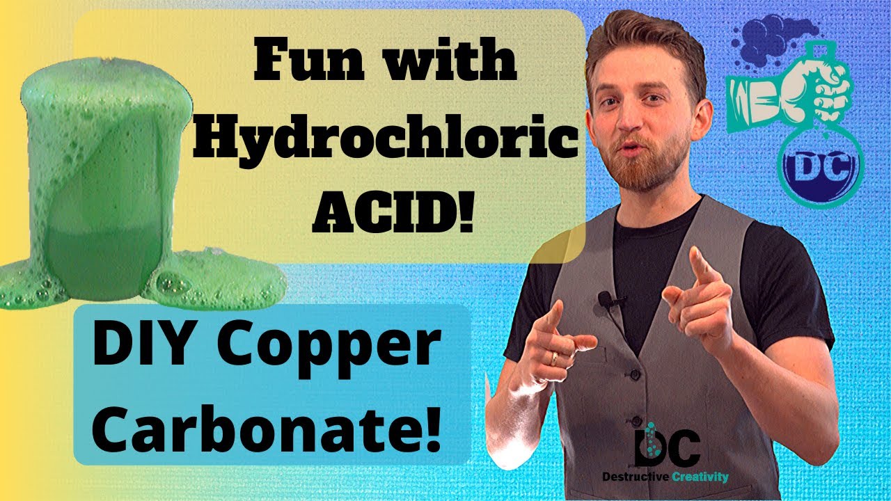 HCL Experiment! Dissolve copper in Hydrochloric Acid! - copper carbonate at home!
