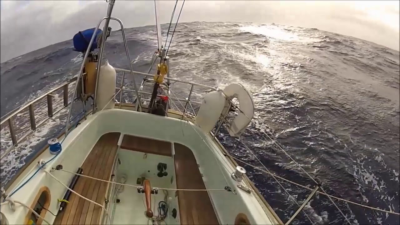Sailing with a Monitor windvane in moderate conditions. Mid Atlantic on a Contessa 32.