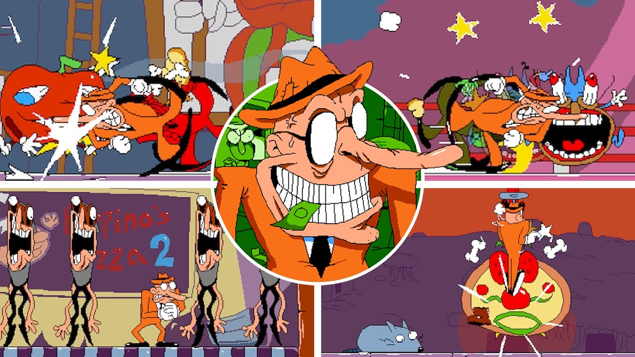 Pizza Tower - All Bosses + John Gutter as Playable Mr. Stick (Playable Pizza Tower NPC)