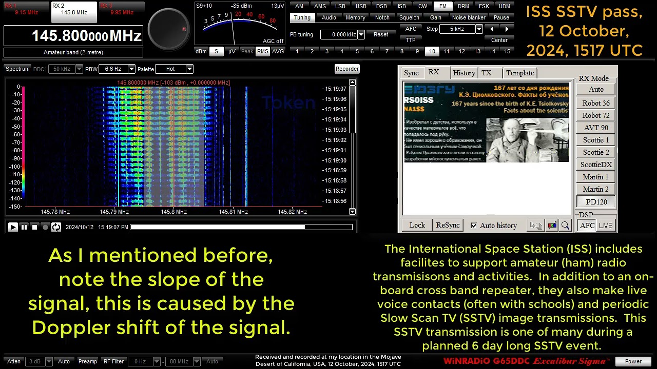 International Space Station, ham radio SSTV pass, 145.8 MHz, FM mode, 12 October, 2024 1517 UTC