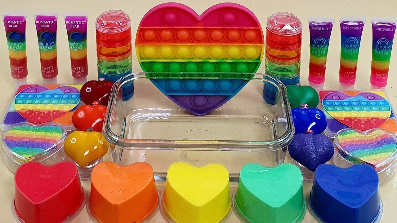 Rainbow Heart Slime Mixing Random Into Slime! Satisfying Slime Video ASMR