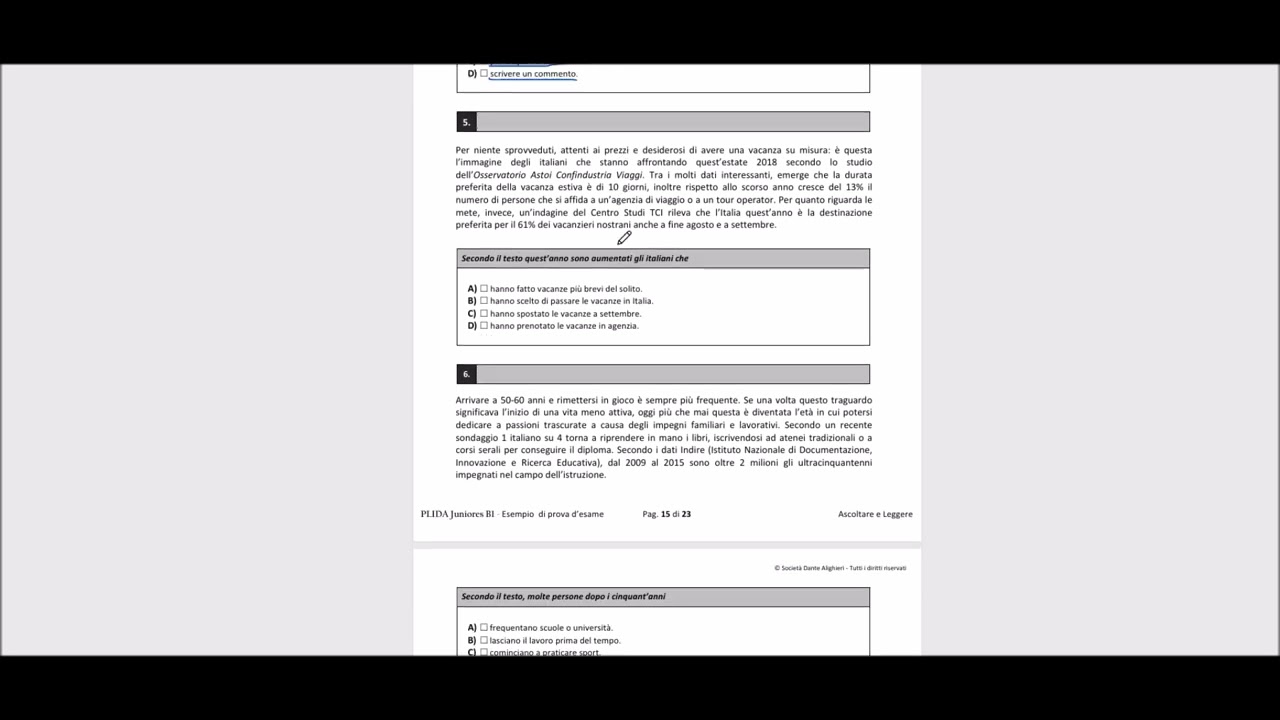 PLIDA B1 Juniores | Comprensione della Lettura | 1/2 con soluzioni