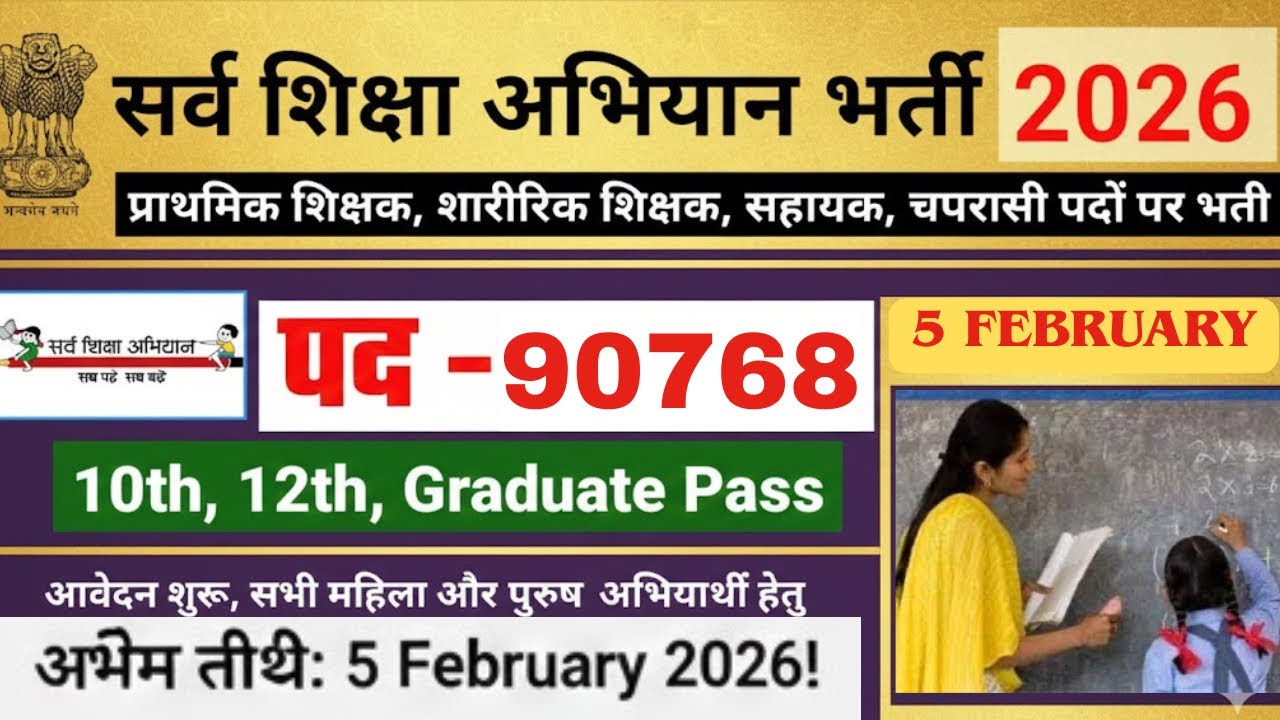 sarva shiksha abhiyan recruitment 2026 | primary teacher | recruitment | last date 5 February