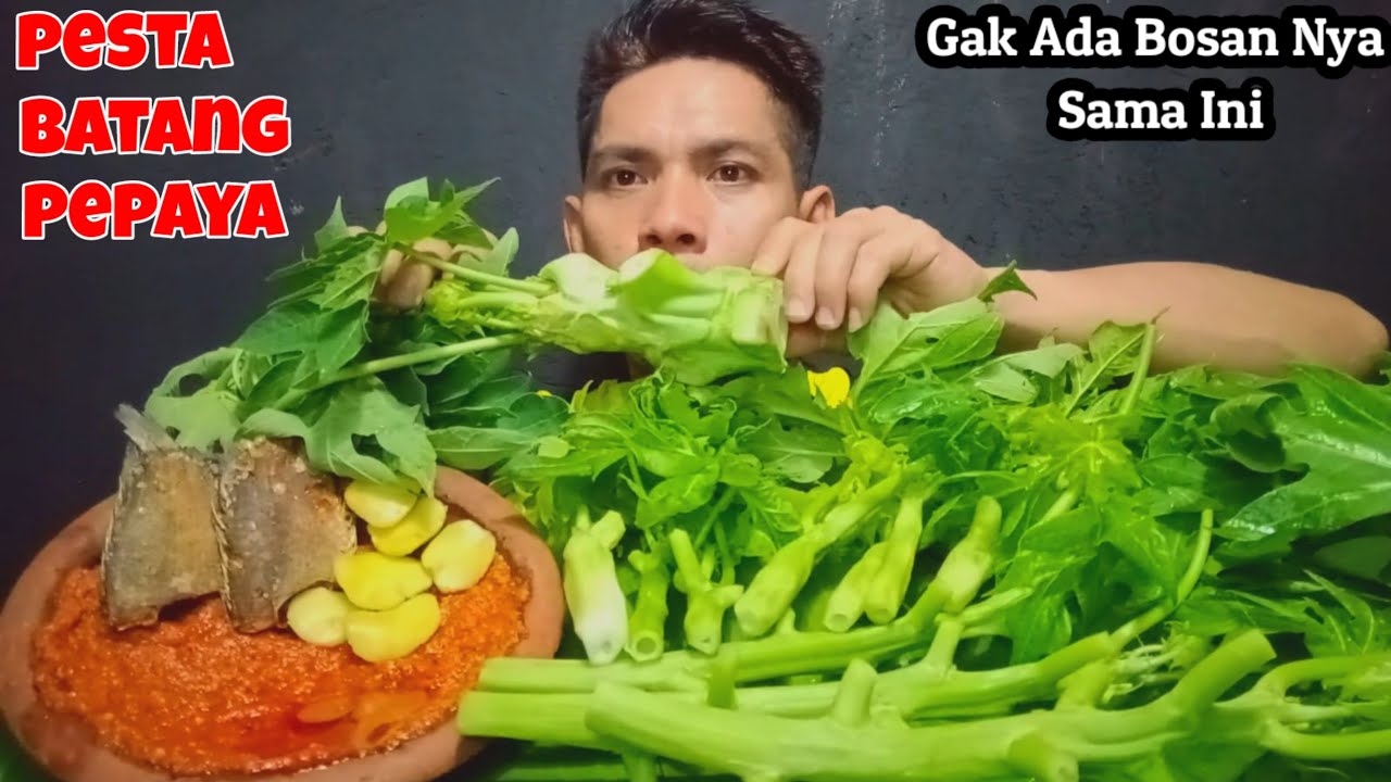 KETAGIHAN KRIYUK NYA‼️MUKBANG BATANG PEPAYA IKAN ASIN SAMBEL TERASI