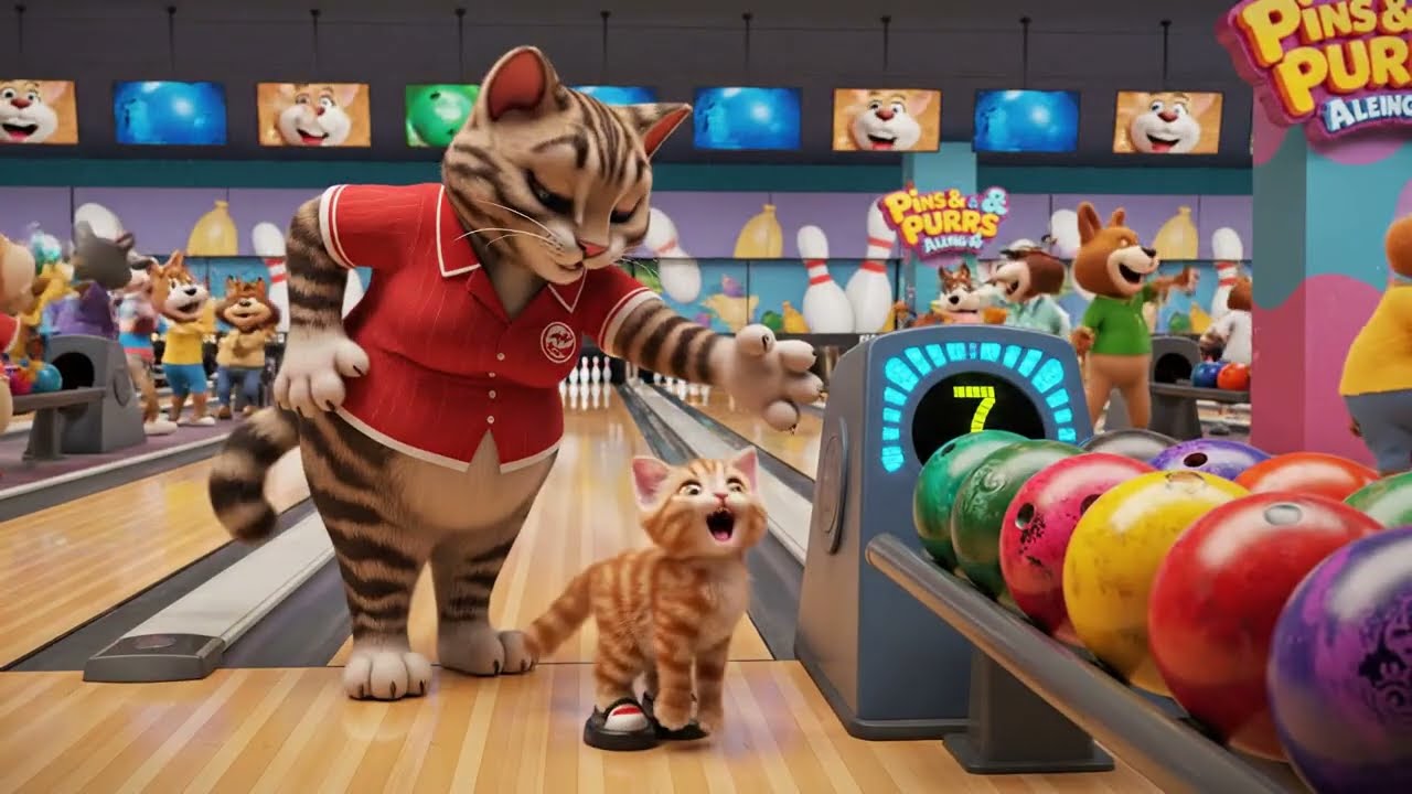 Mama Cat and Ginger Kitten Visit the Bowling Alley for the First Time | Cute Cats Daily