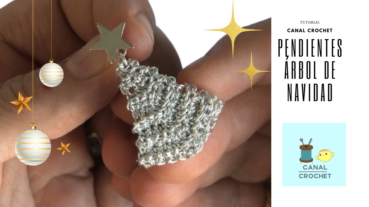 Tutorial pendientes árbol de Navidad a crochet.
