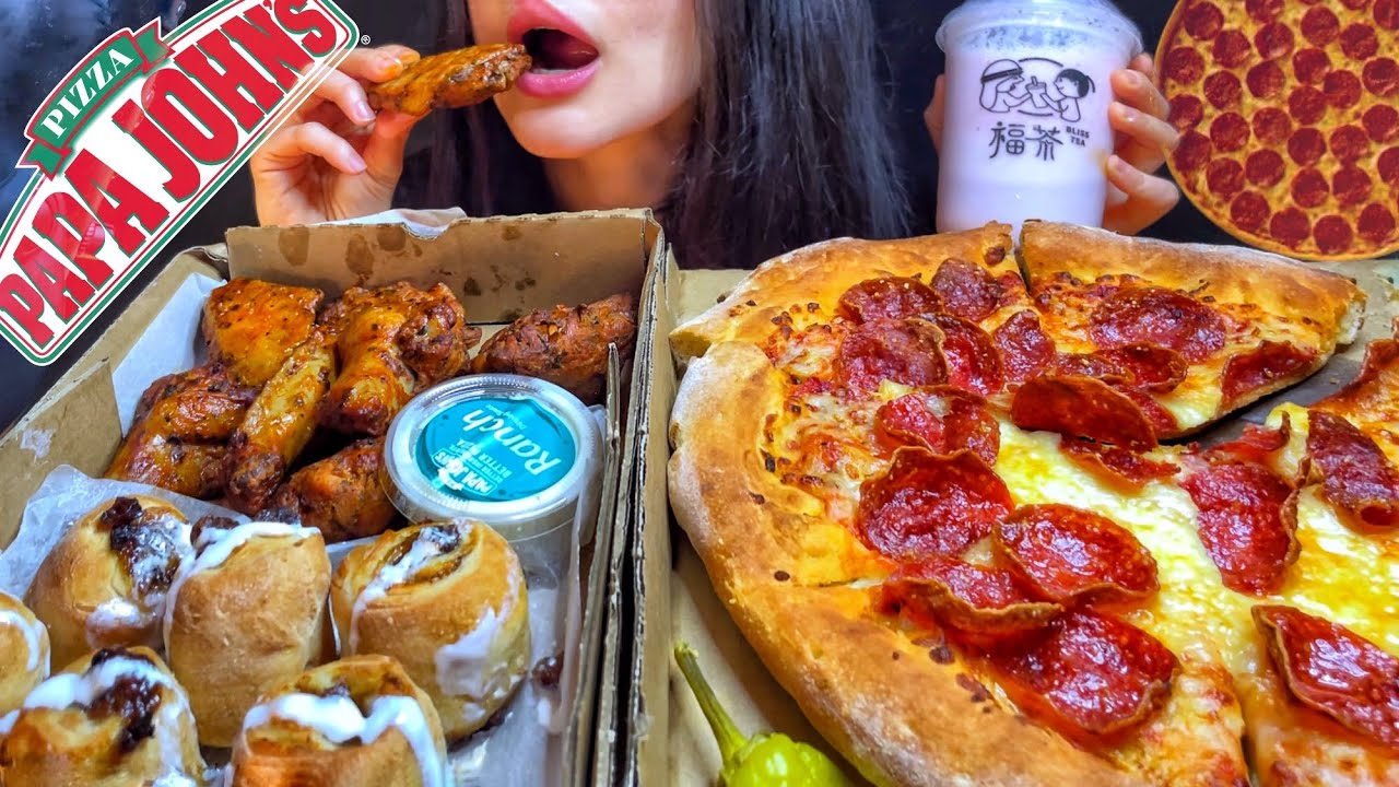 ASMR FOOD *PIZZA + CHICKEN WINGS MUKBANG (No Talking) EATING PAPA JOHNS